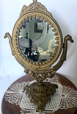 Old Vintage Cast Iron Art Metal Tilting Display Vanity Dresser Dressing Mirror