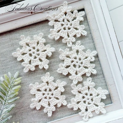 FABULOUS CREATIONS 5 Handmade Crochet Snowflake Winter Craft Applique Christmas Decoration Ornament