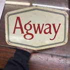 VINTAGE AGWAY TIN FARM FEED STORE SIGN FENCE SILO BARN GREEN BACK 10”x7” B1C