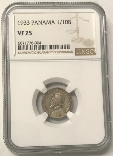 1933 Panama 1/10B 2.5g .900 Silver Tenth Balboa - NGC VF25