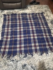 Vintage Fringed Tartan Wool Throw Blanket 52" x 52  