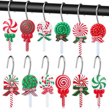 12 Pcs Christmas Shower Curtain Hooks 6 Styles Christmas Candy Rustproof Hangers