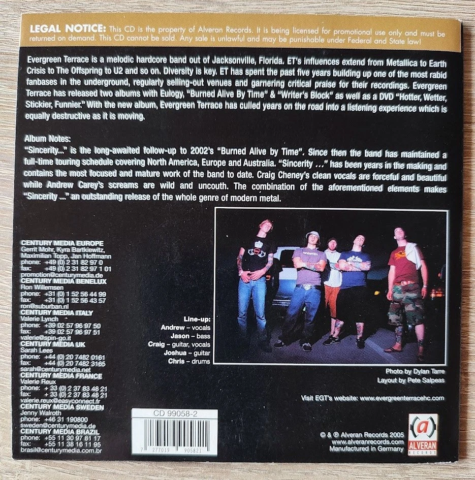 Evergreen Terrace - Sincerity Is An Easy Disguise In This Business | Promo CD - Bild 3 von 4