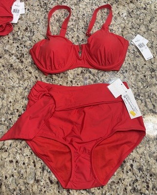 Raisins Curve Plus Size Red Bikini W/ Tummy Thinner Bottoms Red Size 18W