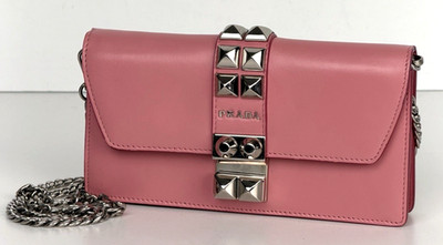 Prada City Elektra Crossbody Wallet on Chain Bag Mini in Pink Calfskin Studded S