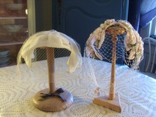 2 Vintage Women's Hats, Beautiful, Delicate, 1 pink w/flowers, 1 white w/netting