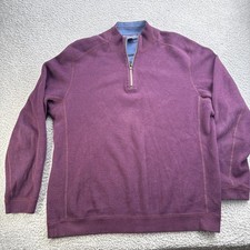 Tommy Bahama Sweater Mens Large Reversible 1/4 Zip Sweatshirt Blue Burgundy