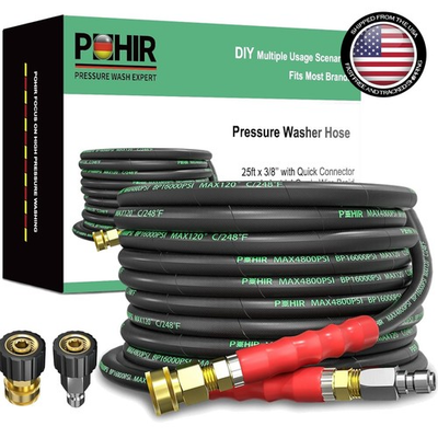 #ad Heavy Duty 3 8quot; 25FT Pressure Washer Hose 16000 PSI Burst Pressure amp; Adaptable $78.84