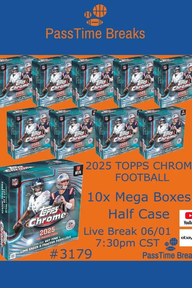 2025 TOPPS CHROME FOOTBALL - 10x Mega Box - HALF CASE BREAK 3179