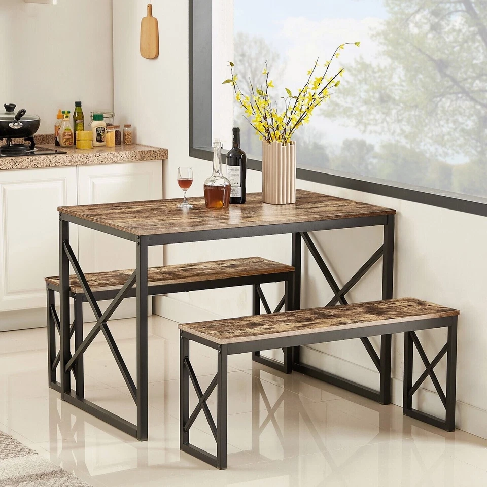 Wood Dining Table Set for 4 with Bench Kitchen Table Breakfast Table Furniture - Image 2 of 4