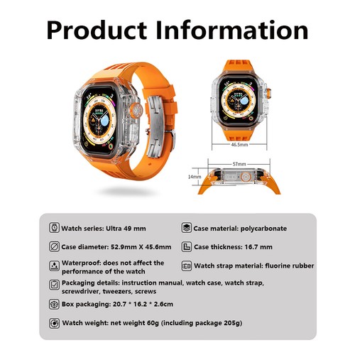 Do Apple Watch Ultra 49mm Przezroczysta obudowa Gumowa taśma Silikon Str - Zdjęcie 3 z 34