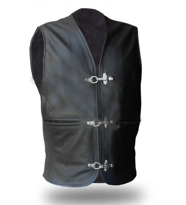 Herren Biker Weste echt schwarz Rindsleder Weste Jacke mit Chromhaken
