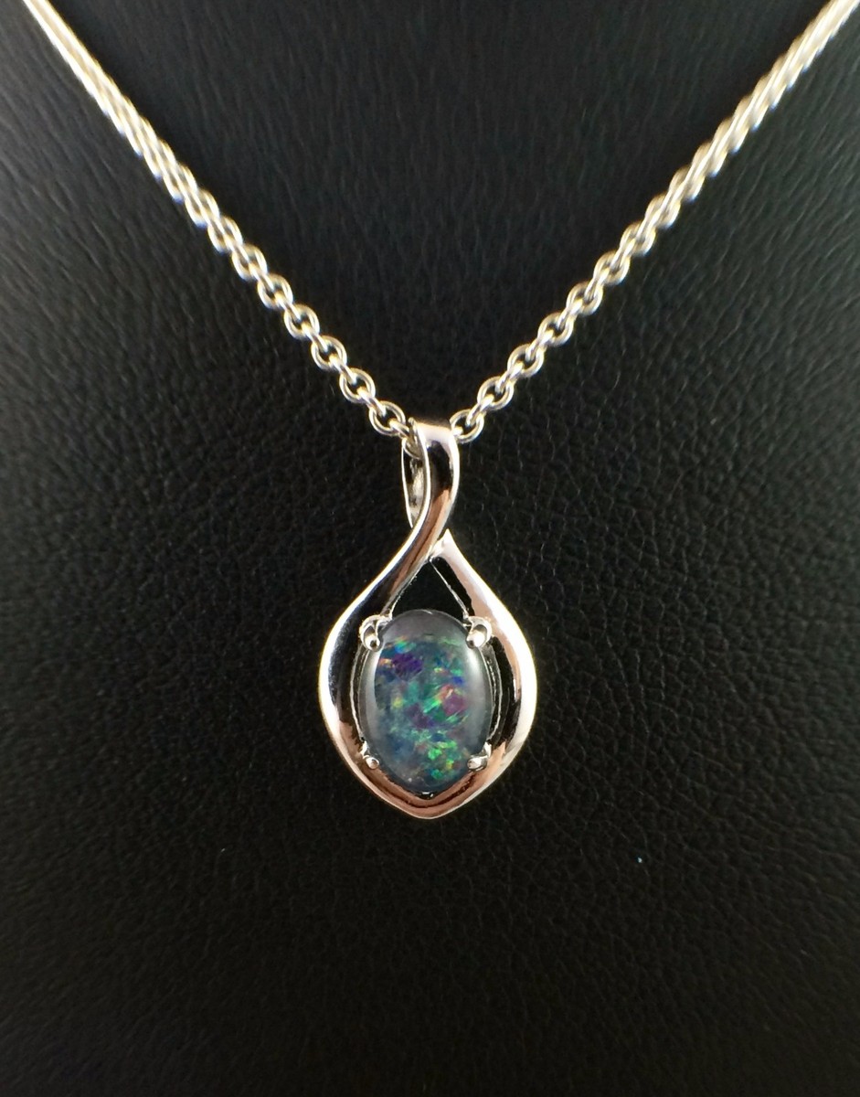 Collier En Argent 925 Avec Triple Opale Arc-en-ciel - Longueur 45cm - Garantie