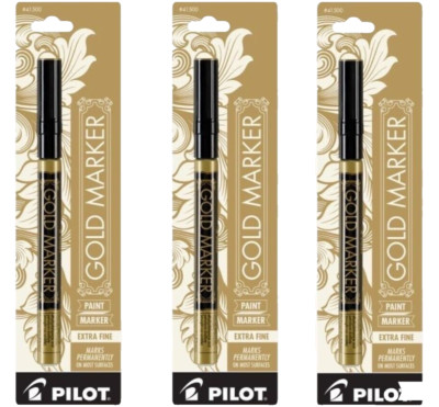Pilot Perm Paint Marker X-Fine 0.5mm Point Gold 3/Pk Office School Home Writing
