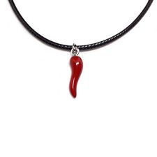Collana con ciondolo Corno Cornetto Rosso e Argento corda peperoncino Uomo Donna