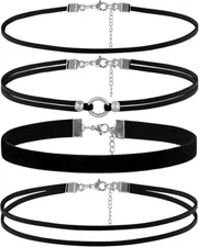 4PCS Black Choker for Women Black Lace Velvet Chocker Set Layered Classic Choker