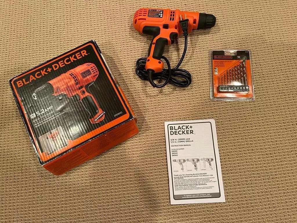 Black+Decker DR260VA 5.2 Amp 3/8-Inch, corded Drill with 10 Drill