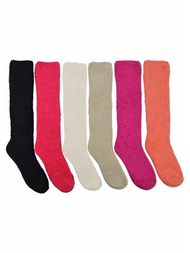 SOLID COLOR ASSORTED 6-PACK KNEE HIGH FUZZY SOCKS - Picture 5 of 6