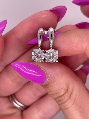 3Ct Round Lab Created Diamond Clip On Dangle Earrings 14K White Gold Finish - Picture 3 of 6