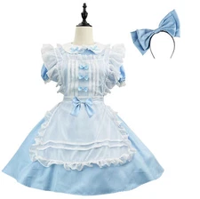 Hot Mens Plus Size Uniform Lolita Maid Dress Mesh Bowknot Cosplay Costume Party