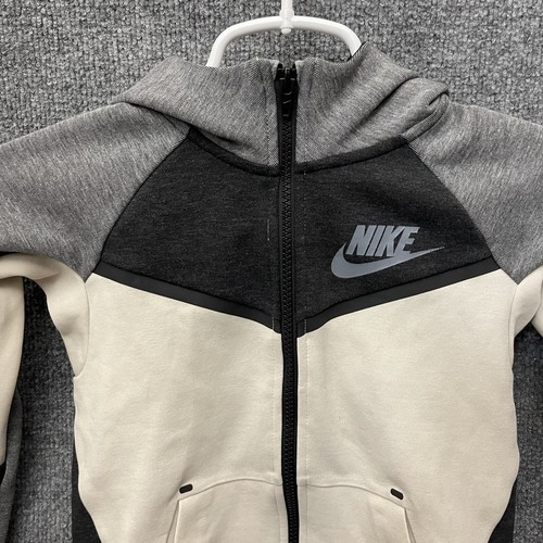 Nike Sportswear Tech Fleece Full Zip Hoodie Boys Sz 5-6 Yrs M White Black - Picture 3 of 12