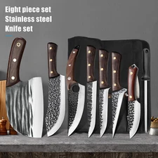 Chef Knife Kitchen Knife w/ Sharpener Professional Steel Sharp Knife Cleaver Set
