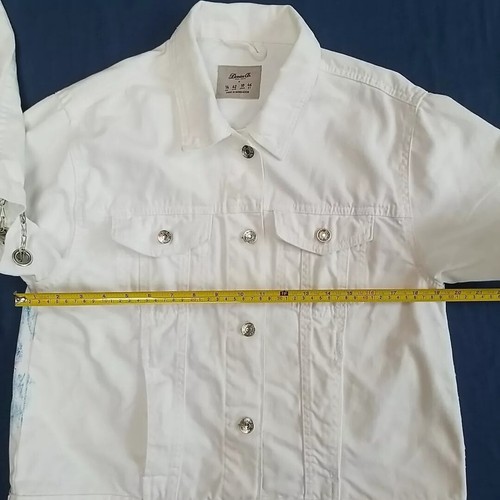 Hand Painted Denim Drag Customised Jacket Diva Fierce Glam Jacket White UK 14 - Picture 22 of 24