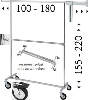 KLEIDERSTÄNDER COMPANY 2 Etagen Kleiderständer Rollständer Kleidersange mit großen Rollen klappbar 54.2
