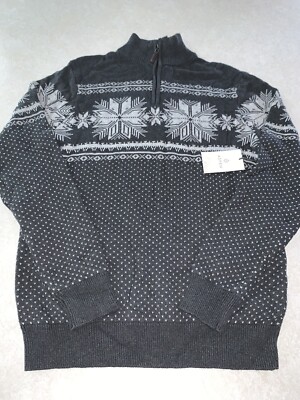 Aspen Mens Snowflake 1/4 Zip Sweater Gray Cotton Size Medium NWT Holiday 