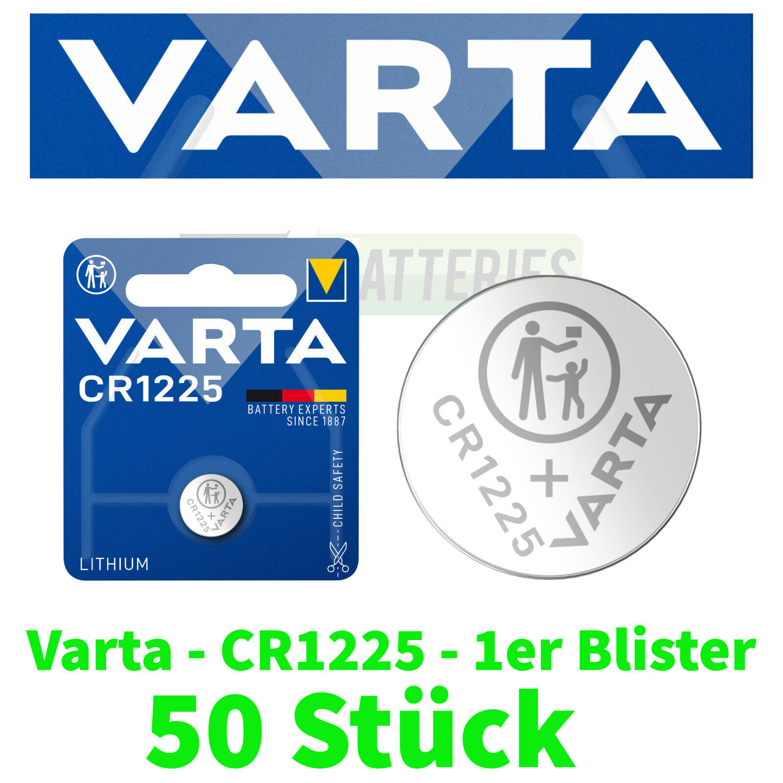 Thumbnail - 50x Varta Cr1225 48mah Batterien Knopfzellen Knopfzelle Uhren Mhd