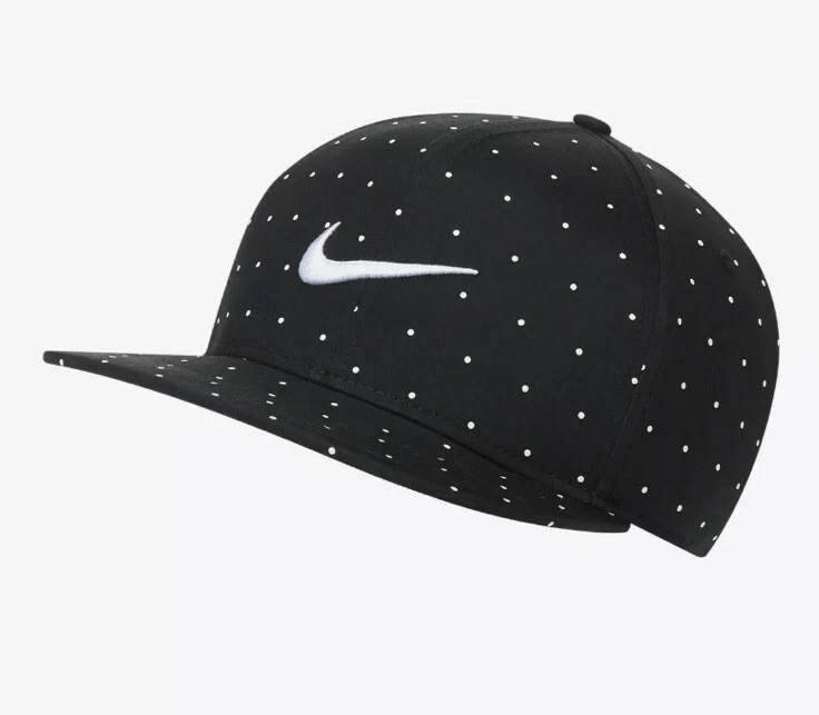 Nike Aerobill Pro Dot Dri Fit Golf Hat BlackWhite Snapback Adjustable CN2319 010