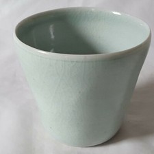 Minty celadon crackle glaze beaker form studio pottery, sculptural (b)