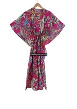 Women Cotton Pink Summer Sleepwear Beach Cover Monkey Print Long Caftan Dress