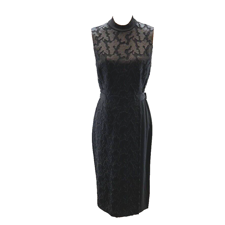 ALC Sheath Dress Womens 8 Black Eyelet Lace Belted Mock Neck Sleeveless  Goth LBD | eBay