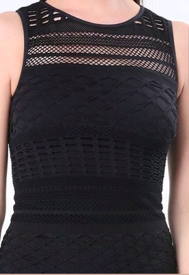 Robe Bebe Noire Dentelle Double Couche – Taille P/S Stretch Bodycon