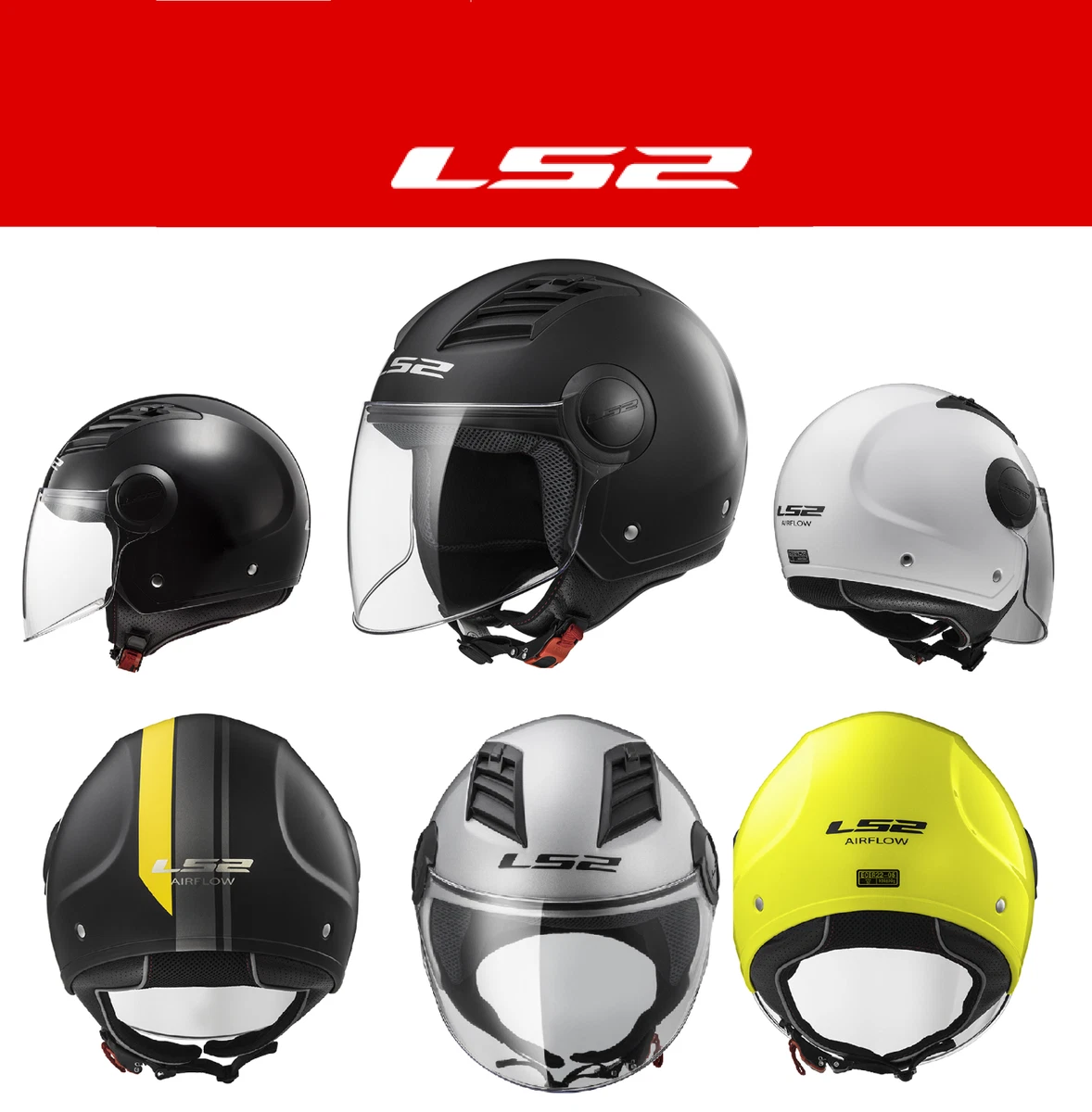 LS2 Casco JET Airflow Scooter Moto Omologato Visiera Lunga OF562 950GR  Leggero