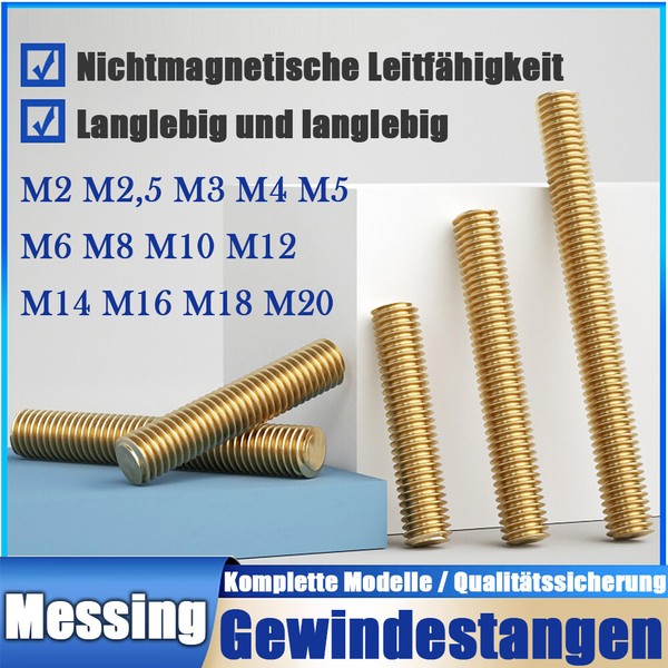 Barra Filettata M2 M2,5 M3 M4 M5 M6 M8 M10 ~ M20 Barre Filettate In Ottone, Din 975-image