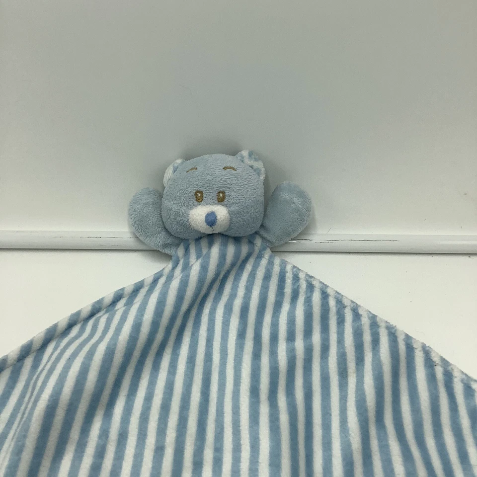 Manta de seguridad para bebé Dakin azul blanco oso de peluche sonajero a rayas Lovey Foto 2 de 4