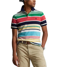Polo Ralph Lauren Mens Classic Fit Striped Mesh Polo in White Multi Sz Small