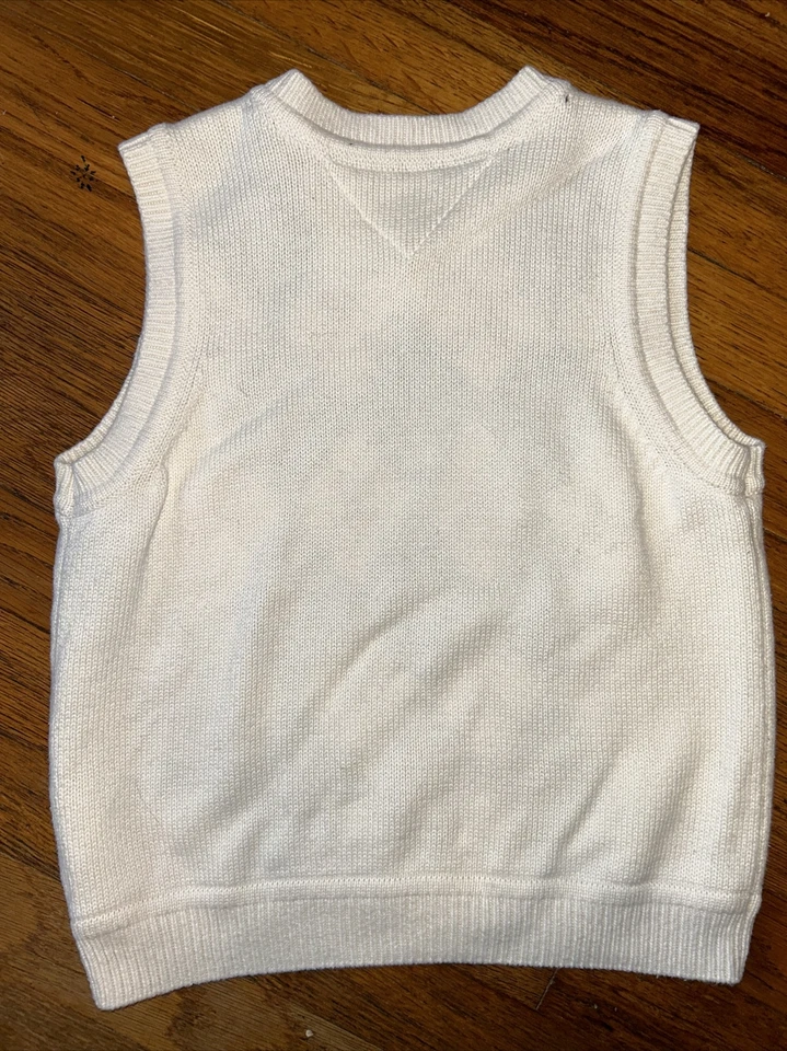 Colete Argyle de Malha Infantil Tommy Hilfiger Off White Tamanho 7 - Imagem 3 de 4