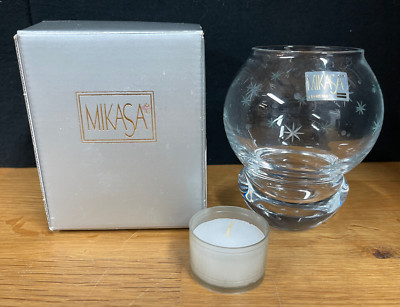 MIKASA Twinkle Clear Glass Jar Globe Vase Votive Candle Original Box Slovenia 4''