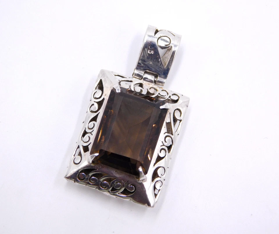 12.30 Gm 925 Sterling Silver Natural Smoky Quartz Gemstone Pendant Size 1.70" - Image 4 of 4