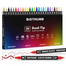 BIGTHUMB 26 Colors Acrylic Paint Pens, Dual Tip Acrylic Paint Markers with 
