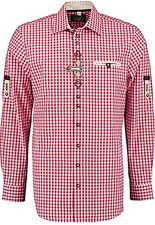 OS Trachtenhemd rot wei&szlig; kariert mit Stickerei Krempelarm TH-0252 Regular Fit