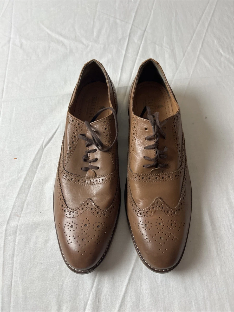 Stafford Brown Leather Wingtip Oxford Dress Shoes 9.5 Classic Brogue Lace up Stafford Brown Wingtip Dress Shoes for Men for sale | eBay main image 2