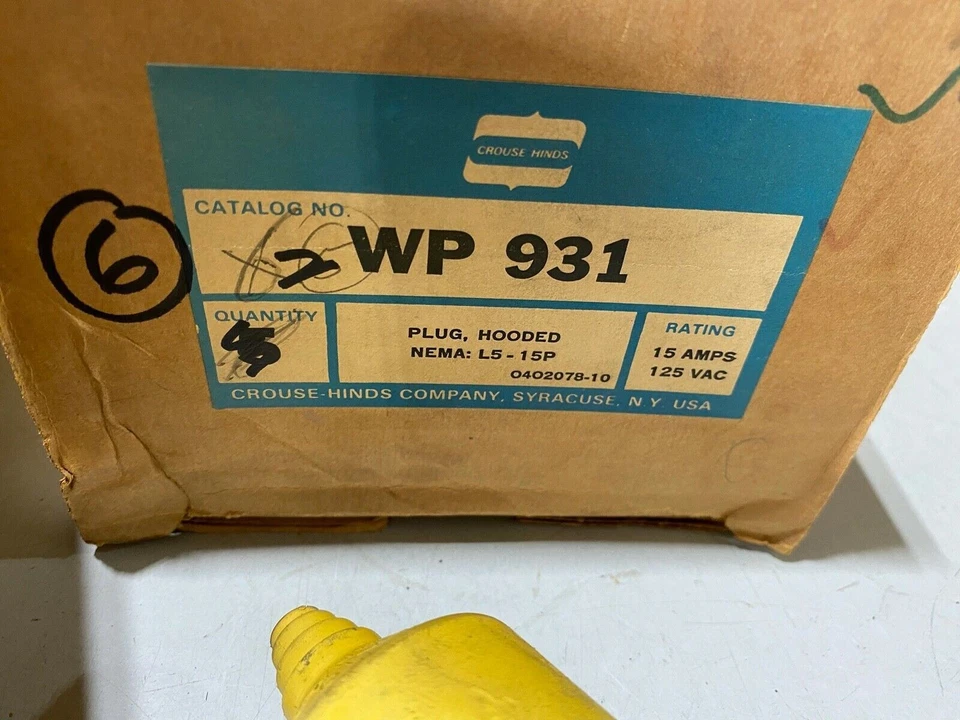 SIX (6) CROUSE-HINDS WP 931 Hooded Locking Plugs NEMA L5-15P 15A 125VAC (NEW) - Image 3 of 4