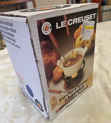 NEW NOS Le Creuset Chocolate Fondue Set Enamel  Cast Iron in Box Made in France