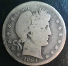 Lot of 2 Barber Half Dollar 50c 1894 S and 1912 MM unreadable