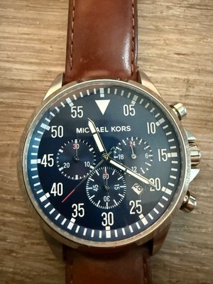 Michael Kors Gage 45 mm Stainless Steel Case Men's Brown Wrist Watch, Blue Dial