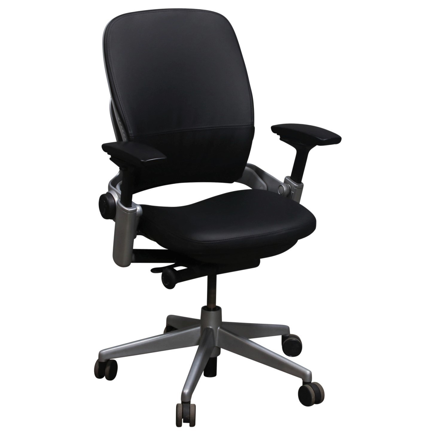 Steelcase Leap V2 Task Chair – Black Genuine Leather, Platinum Frame, Ergonomic